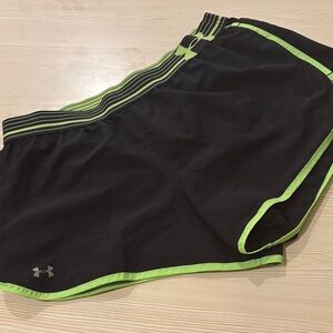 Under Armour Women's Black and Neon Green Athletic Shorts